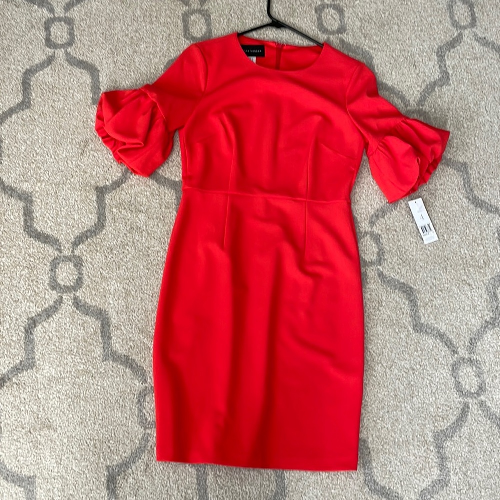 Donna Morgan Orange Red sheath, size 4.